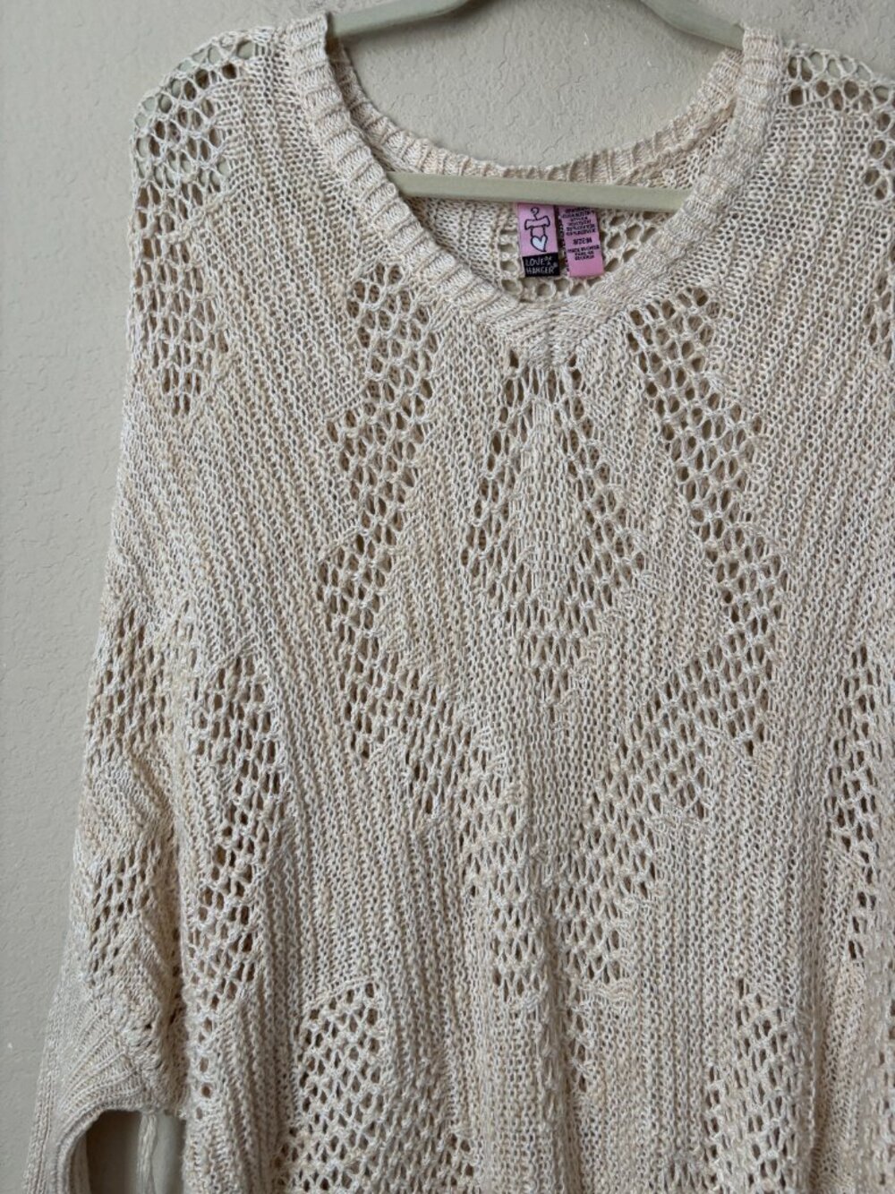 Boho Loose Knit Crochet Fringe Trim Festival Poncho Sweater Top - Picture 4 of 8